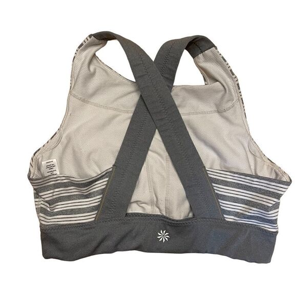 Athleta Deep Breath Gray and White Striped Sports Bra - Picture 2 of 4